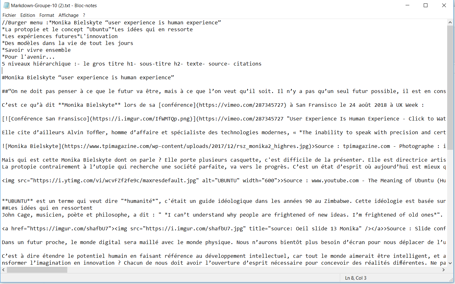 capture d'écran du markdown