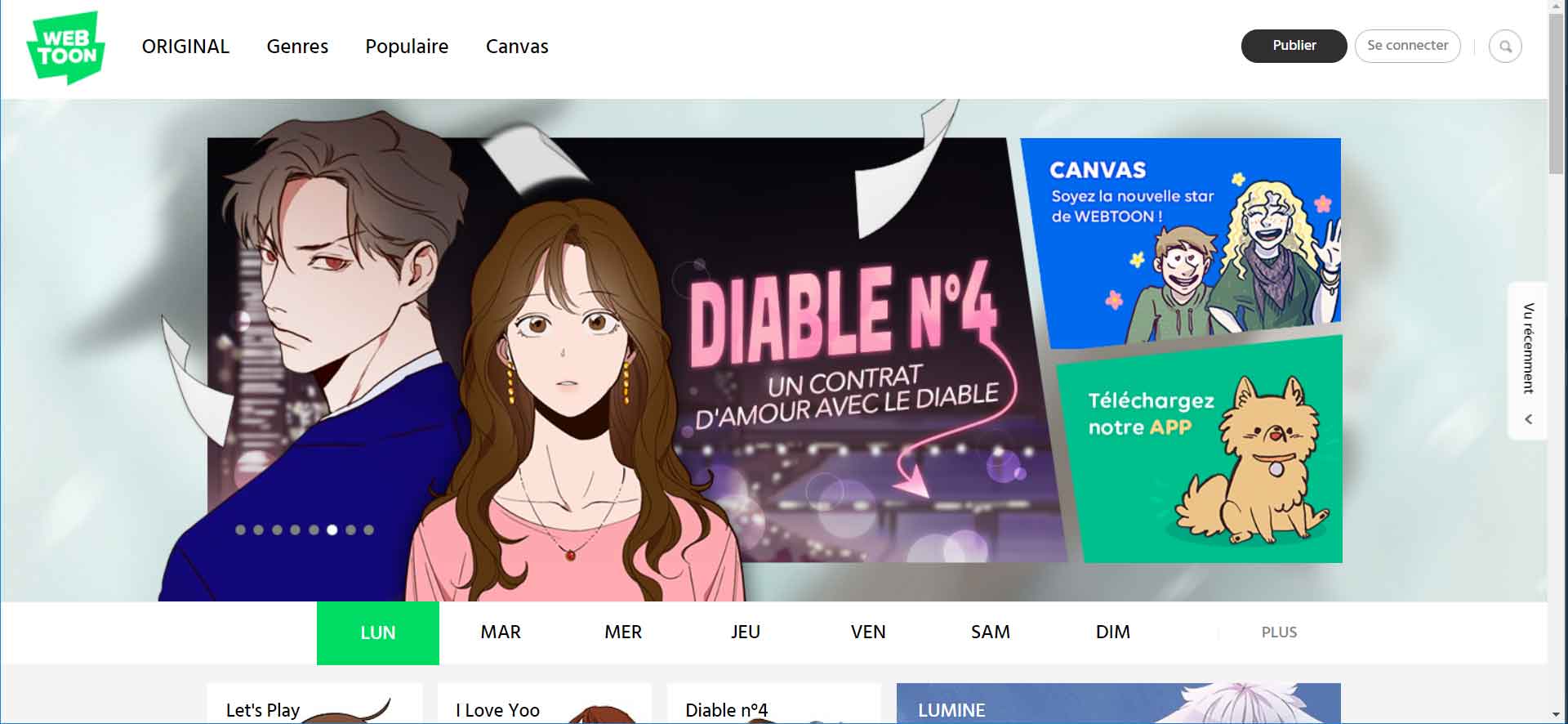 Capture d'écran du site webtoon